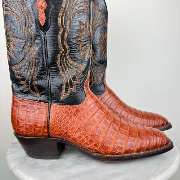 Black Jack Men's Orange Black Caiman Belly Square Toe Exotic Cowboy Boots 11.5 - Picture 9 of 12